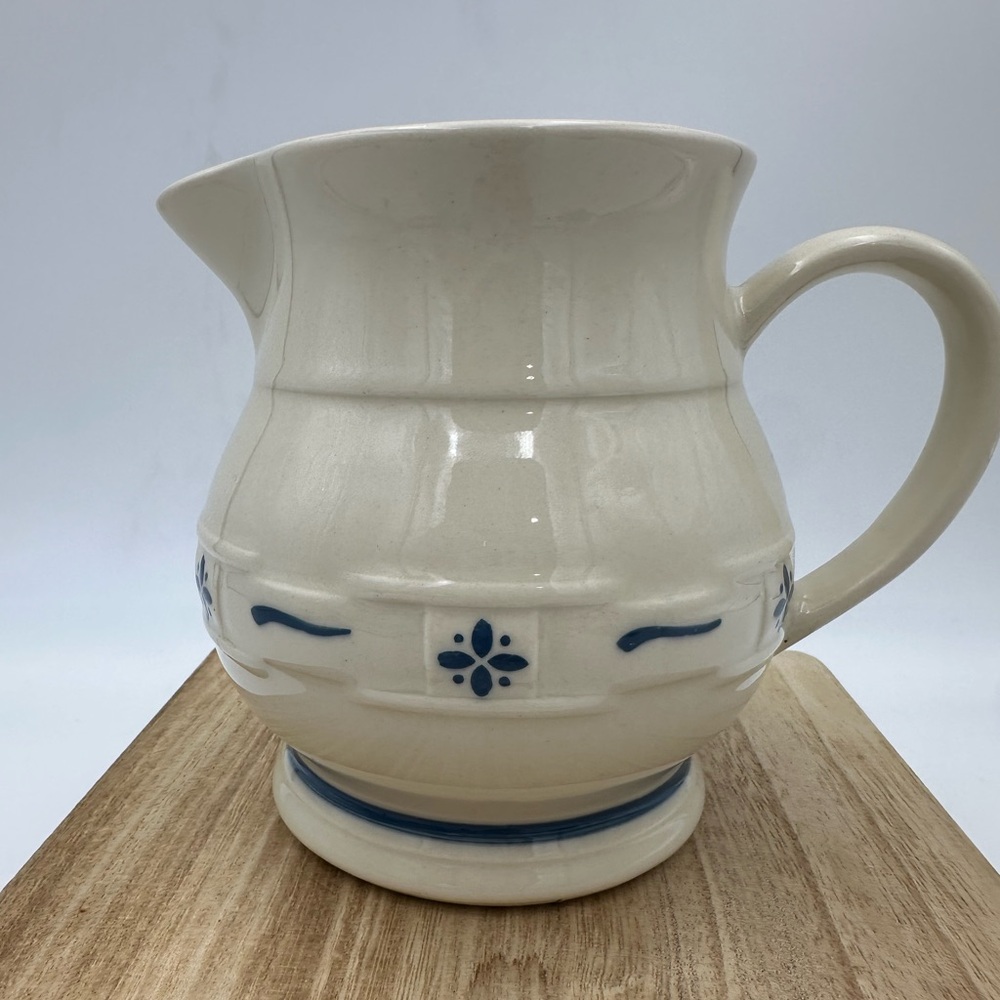 Longaberger Pottery 5 5/8” Creamer PITCHER Woven Traditions Heritage Blue Signed